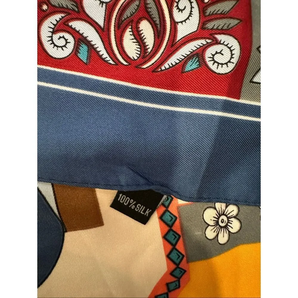 Bimba y Lola 100% Silk Alphabet Letter Print Square Scarf Floral Multicolor